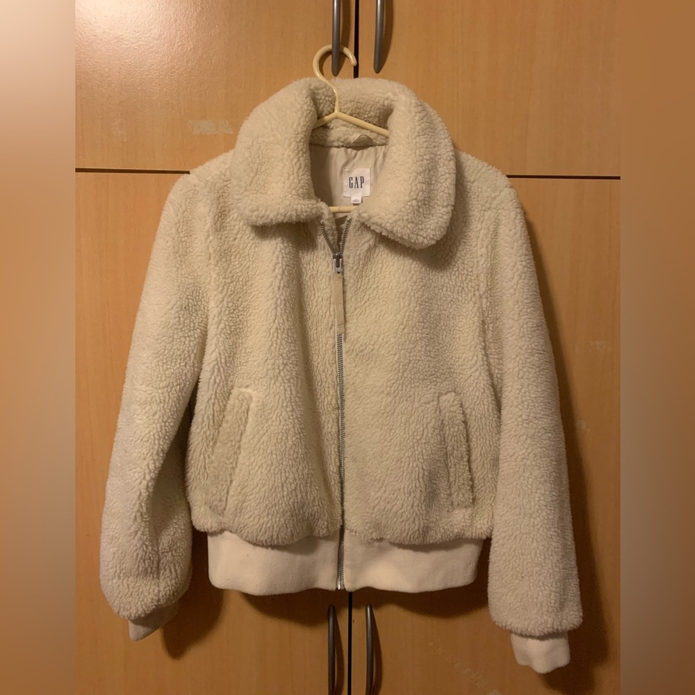 Small Gap White Sherpa Bomber Jacket